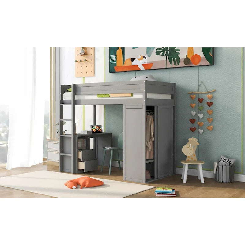 Bois avec armoires et bureau à 2 tiroirs avec meuble de rangement