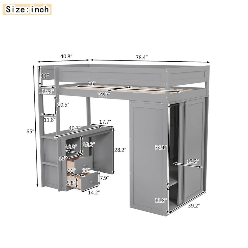 Bois avec armoires et bureau à 2 tiroirs avec meuble de rangement