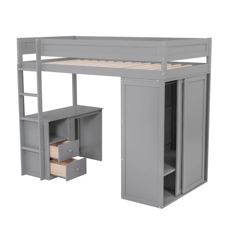 Bois avec armoires et bureau à 2 tiroirs avec meuble de rangement