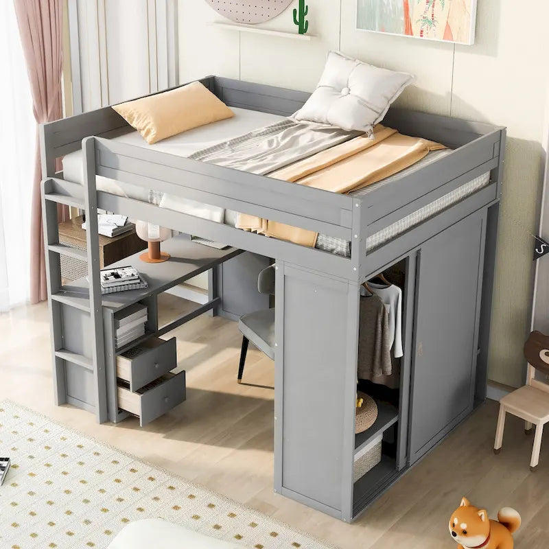 Bois avec armoires et bureau à 2 tiroirs avec meuble de rangement