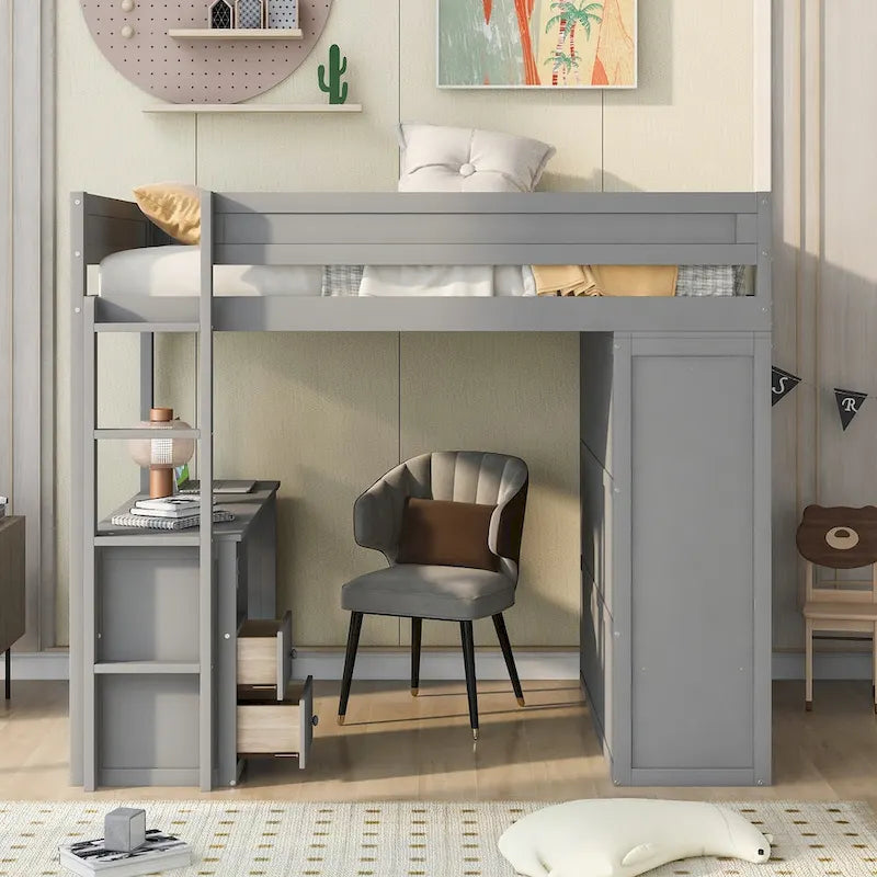Bois avec armoires et bureau à 2 tiroirs avec meuble de rangement