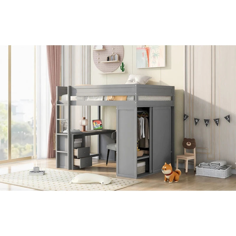 Bois avec armoires et bureau à 2 tiroirs avec meuble de rangement