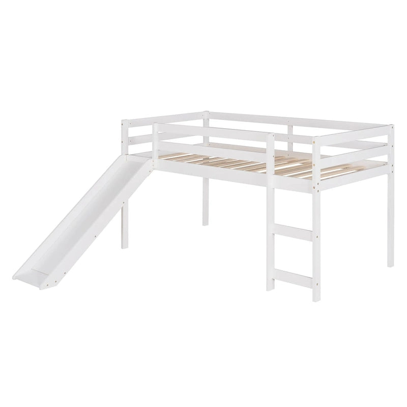 Lit mezzanine en bois massif de taille double avec toboggan et échelle