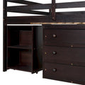 Low Study Loft Bed with Cabinet, Shelves and Rolling Portable Desk