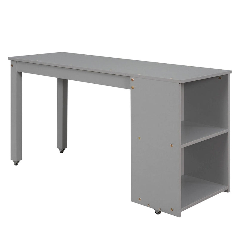 Lit mezzanine bas avec armoire, étagères et bureau roulant portable
