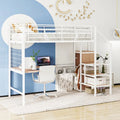 Lit mezzanine double en métal avec bureau, grille métallique et armoire