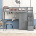 Twin size Loft Bed with Bookshelf,Drawers,Desk,and Wardrobe