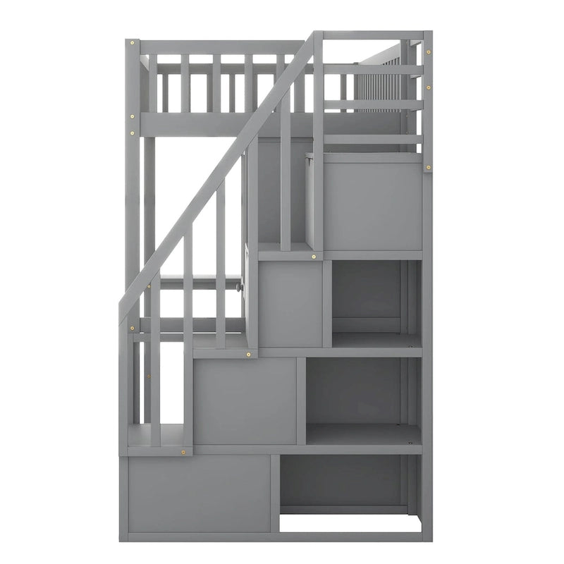 Lit mezzanine une place avec bibliothèque, tiroirs, bureau et armoire