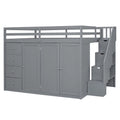 Full Size Wood Loft Bed With Built-in Wardrobes