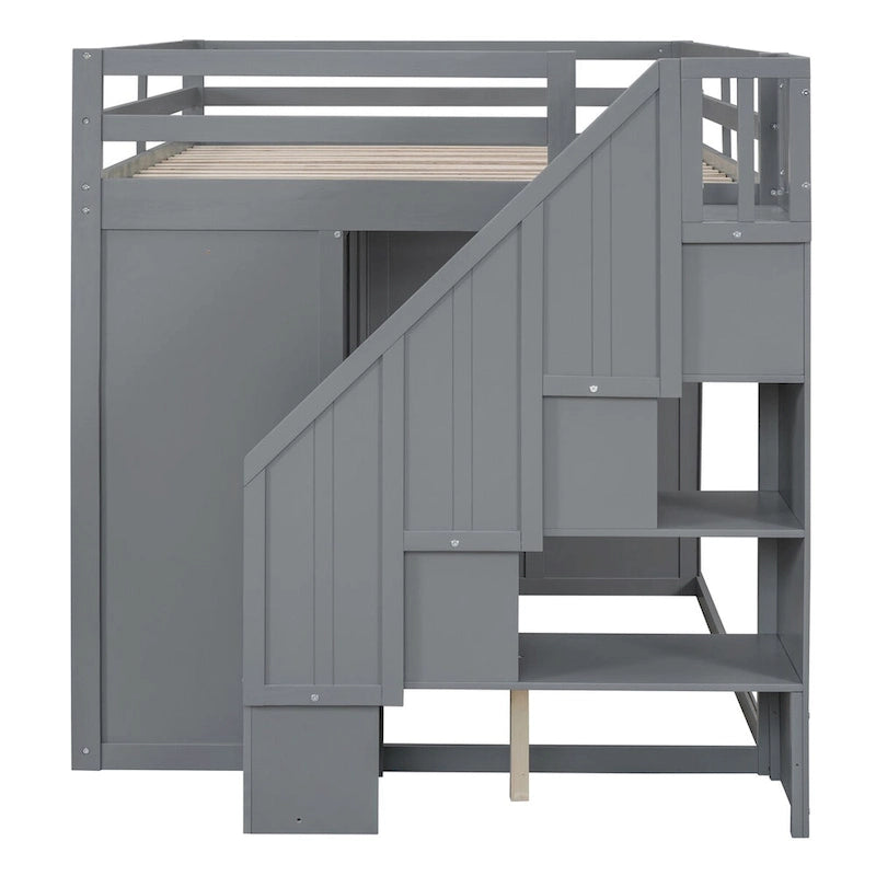 Lit mezzanine en bois pleine taille avec armoires intégrées