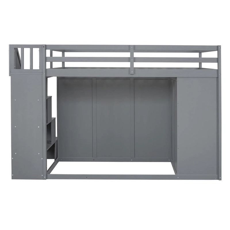 Lit mezzanine en bois pleine taille avec armoires intégrées