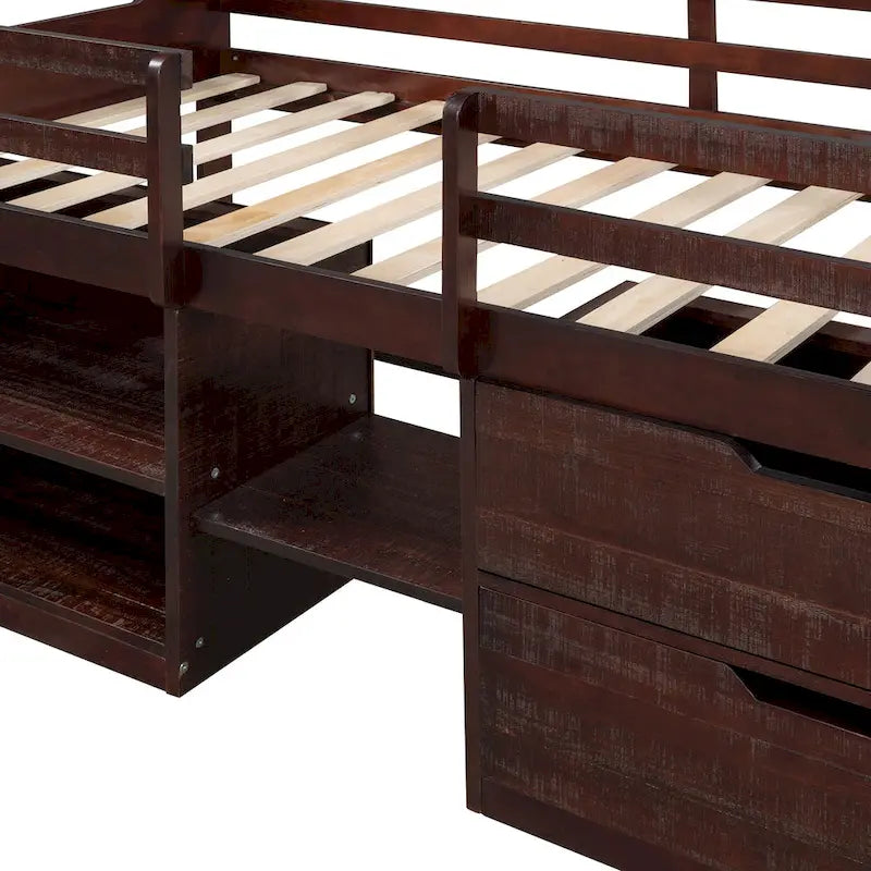 Lit mezzanine simple avec étagères et tiroirs