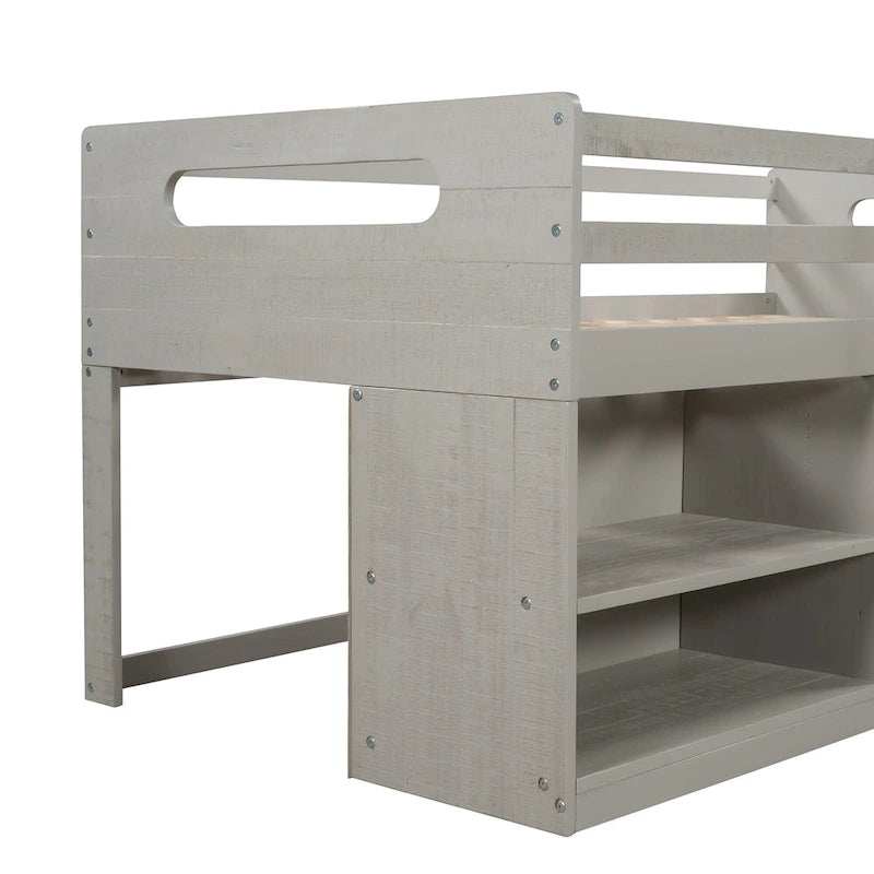 Lit mezzanine simple avec étagères et tiroirs