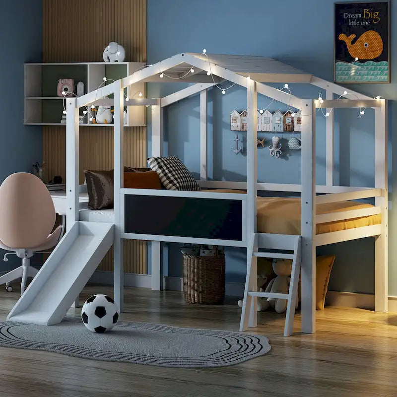 Lit mezzanine pour une personne avec échelle et toboggan