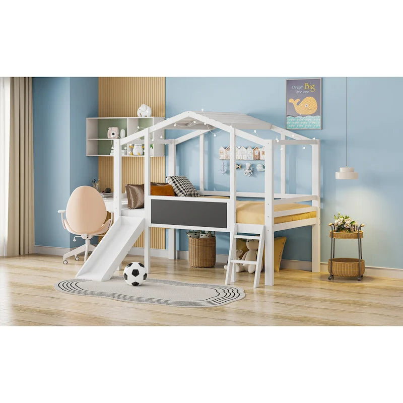 Lit mezzanine pour une personne avec échelle et toboggan