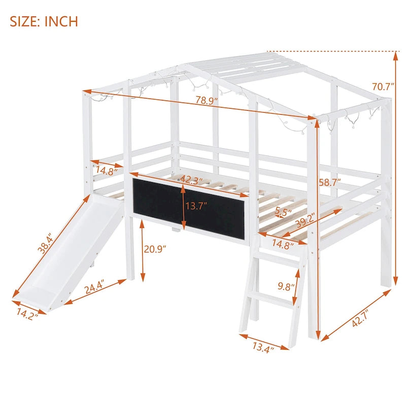 Lit mezzanine pour une personne avec échelle et toboggan