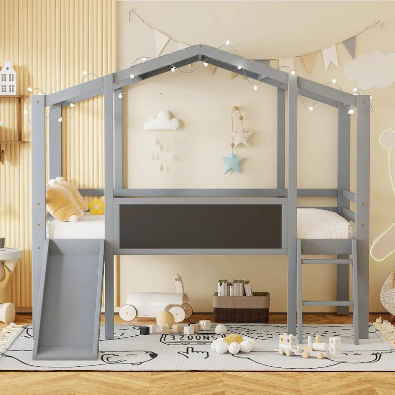 Lit mezzanine pour une personne avec échelle et toboggan