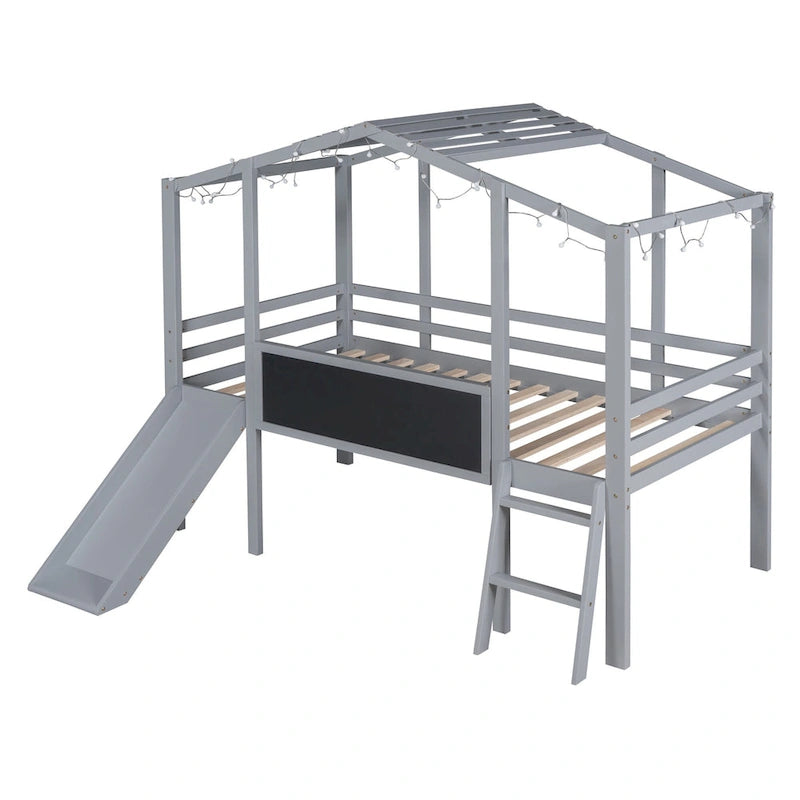 Lit mezzanine pour une personne avec échelle et toboggan