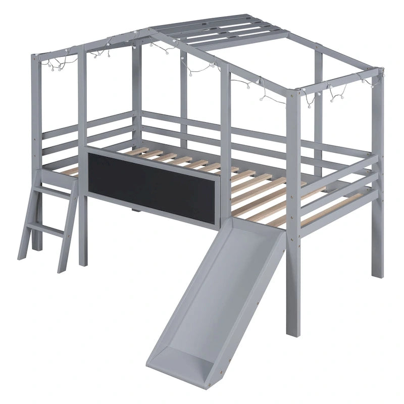 Lit mezzanine pour une personne avec échelle et toboggan