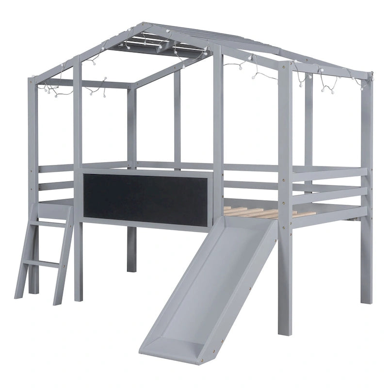 Lit mezzanine pour une personne avec échelle et toboggan