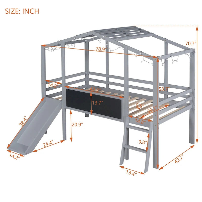 Lit mezzanine pour une personne avec échelle et toboggan