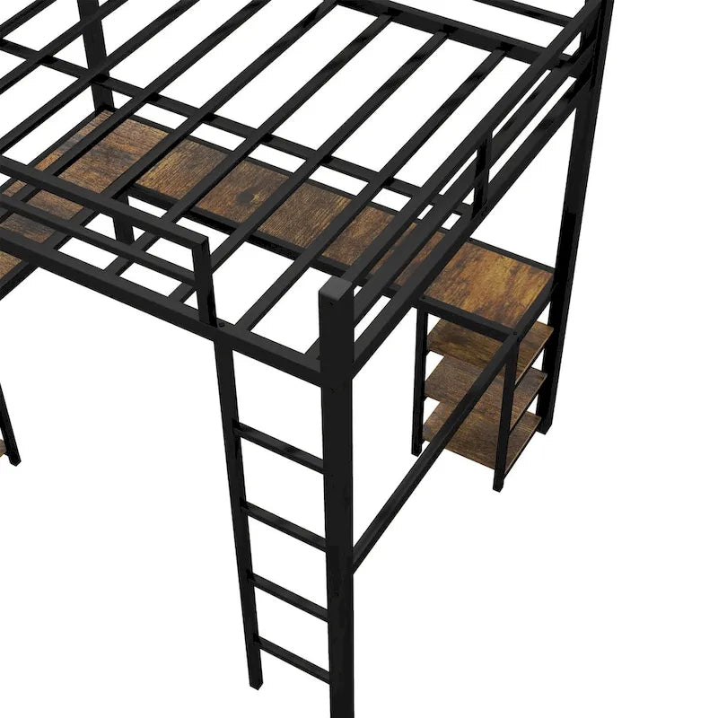 Lit mezzanine en métal avec bureau et étagères