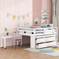 Full Size Loft Bed with Retractable Writing Desk and 4 Drawers