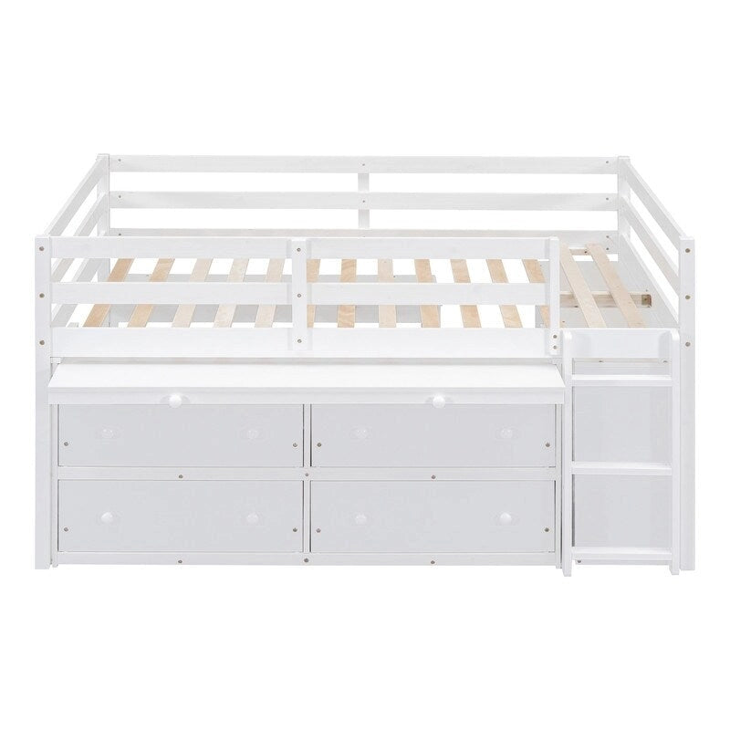 Lit mezzanine double avec bureau rétractable et 4 tiroirs