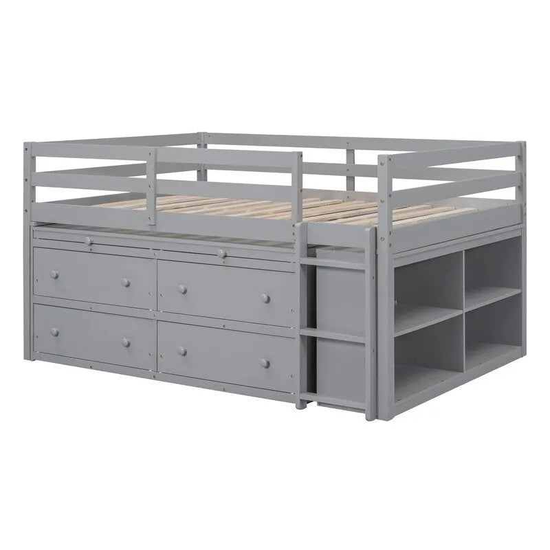 Lit mezzanine double avec bureau rétractable et 4 tiroirs