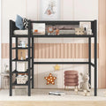 Lit mezzanine en métal pour lits jumeaux avec étagères à 4 niveaux et rangement