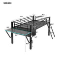 Twin Size Gaming Mid Loft Bed with Desk, LED