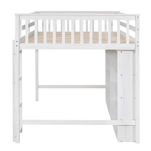 Lit mezzanine double avec étagères de rangement, cadre de lit mezzanine en bois avec bibliothèque, lit mezzanine haut avec échelle pour enfants garçons filles adolescents