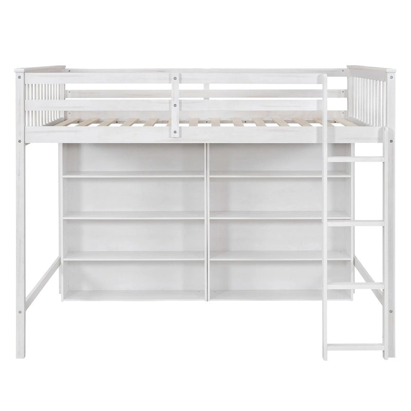 Lit mezzanine double avec étagères de rangement, cadre de lit mezzanine en bois avec bibliothèque, lit mezzanine haut avec échelle pour enfants garçons filles adolescents