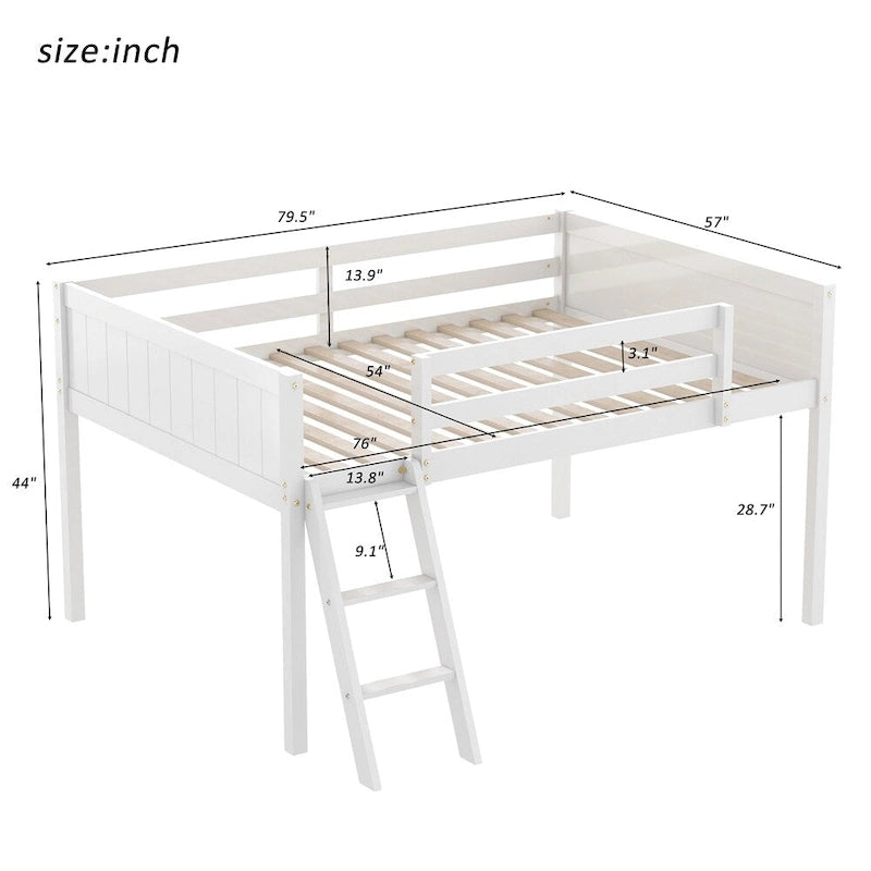 Lit surélevé en bois avec échelle, l'échelle pouvant être placée à gauche ou à droite