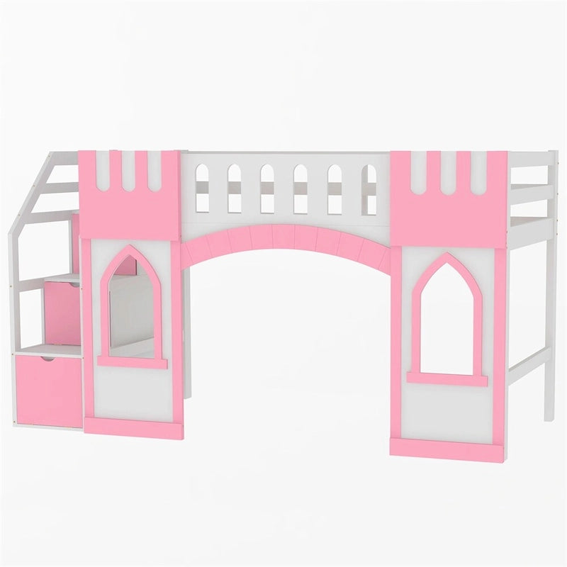 Lit mezzanine simple avec escalier de rangement et fenêtre