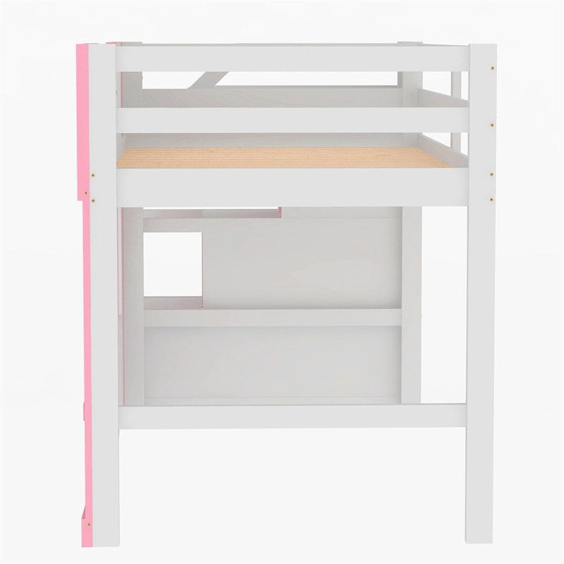 Lit mezzanine simple avec escalier de rangement et fenêtre